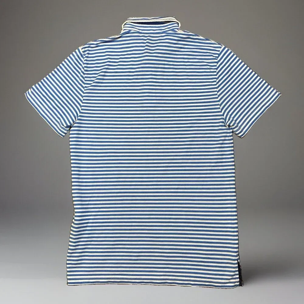 Ralph Lauren Polo Shirt Mens S Blue White Striped Pro Fit Short Sleeve Cotton